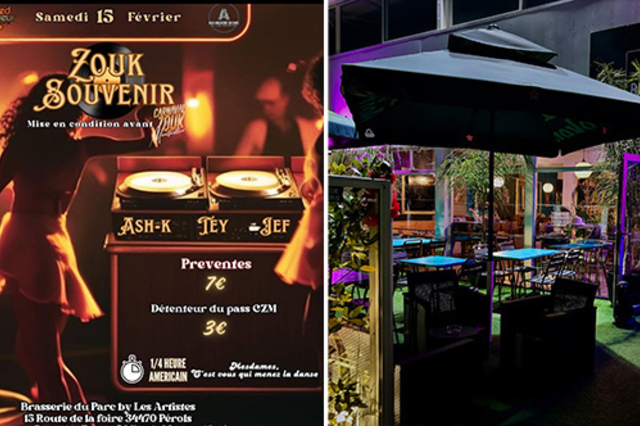 Brasserie du Parc By les Artistes Pérols • Soirée Zouk Souvenir le 15 février